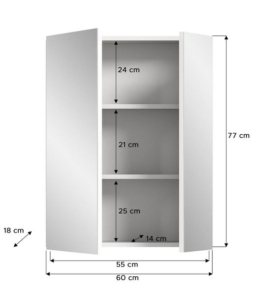 Xonox.home Spiegelschrank Vira 60 x 18 x 77 cm weiß 2-türig