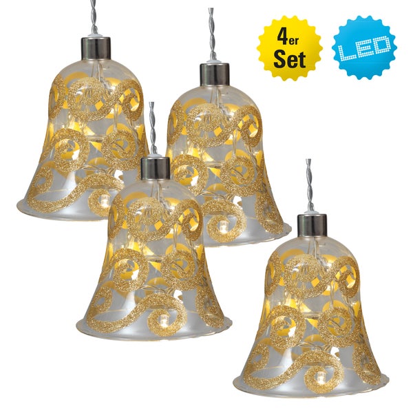 Vierer Set LED Glocken mit Dekor