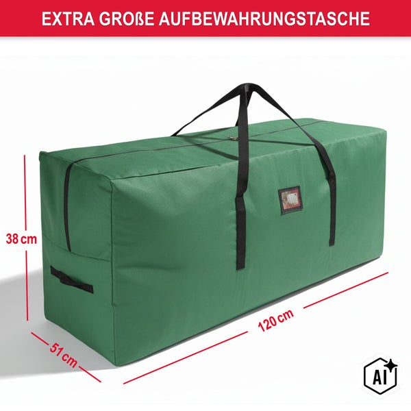 Extra große Aufbewahrungstasche mit Maßen 120 Zentimeter mal 51 Zentimeter mal 38 Zentimeter mit Tragegriffen und Reißverschluss