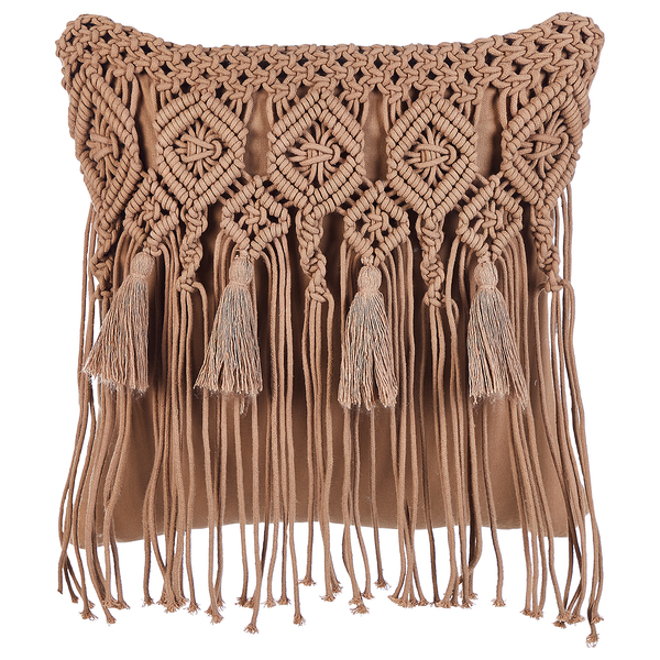 Dekokissen 2er Set BAMIAN Baumwolle 45 x 45 cm Hellbraun Geometrisches Muster