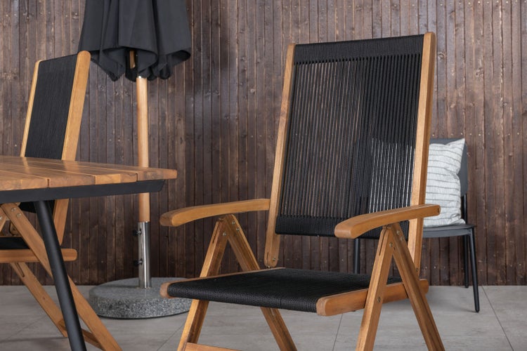 Chan Gartenset Tisch 100x200cm und 4 Stühle Little John schwarz, natur. 100 X 200 X 74 cm