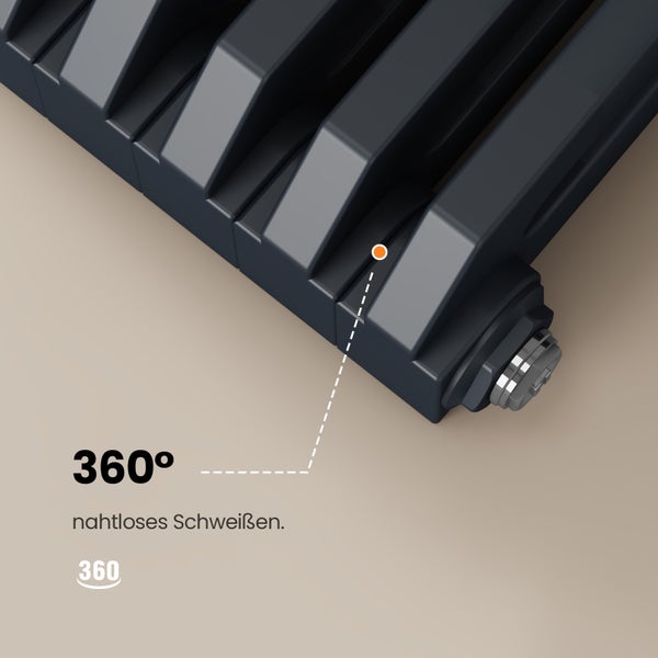 EMKE Badheizkörper 348 x 1800 mm 1611 W, Designheizkörper, Warmwasserbetrieb, Anschluss unten, Vertikaler Flachheizkörper, Handtuchheizkörper, D-Rohr-Design, Zentralheizung, für Bad & WC, Anthrazit