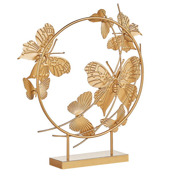 Dekorative Skulptur mit Schmetterlingen auf einem runden Rahmen und Sockel