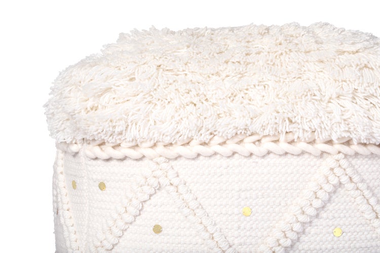 Pouf Hocker handgefertigt Creme Quadrat 50 cm