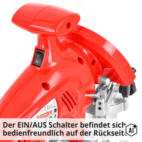 Detailansicht der Hecht Farbsprühpistole mit gut erreichbarem Ein und Aus Schalter am Handgriff.