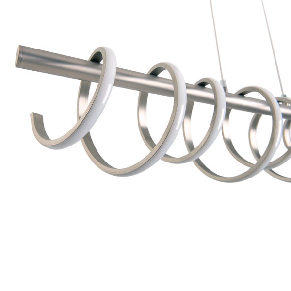 LED Pendelleuchte BELLEZA, moderne Pendellampe aus  Metall und Kunststoff in Nickel matt und Weiß, mit fest verbauten LEDs, 100 cm lang. Die ideale Beleuchtung für Wohnzimmer, Esszimmer oder Küche.