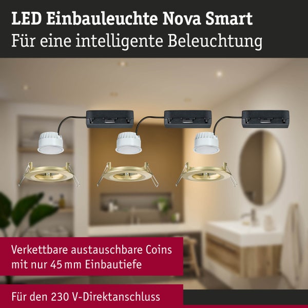 Set mit 10 LED Einbauleuchten, Schutzart IP65, dimmbar, mit Montageanleitung und technischen Zeichnungen zur Deckenmontage.