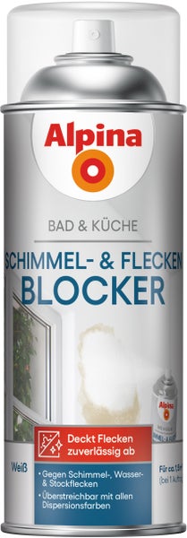 Alpina Schimmel- und Fleckenblocker für Bad und Küche, weiße Spraydose zur Abdeckung von Schimmel- und Wasserflecken, für circa 1,5 Quadratmeter.