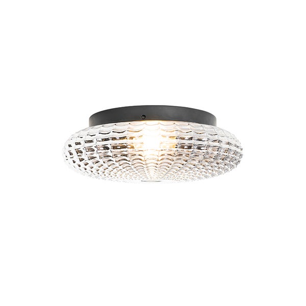 Klassische Deckenleuchte schwarz mit Rauchglas 35 cm IP44 - Nohmi