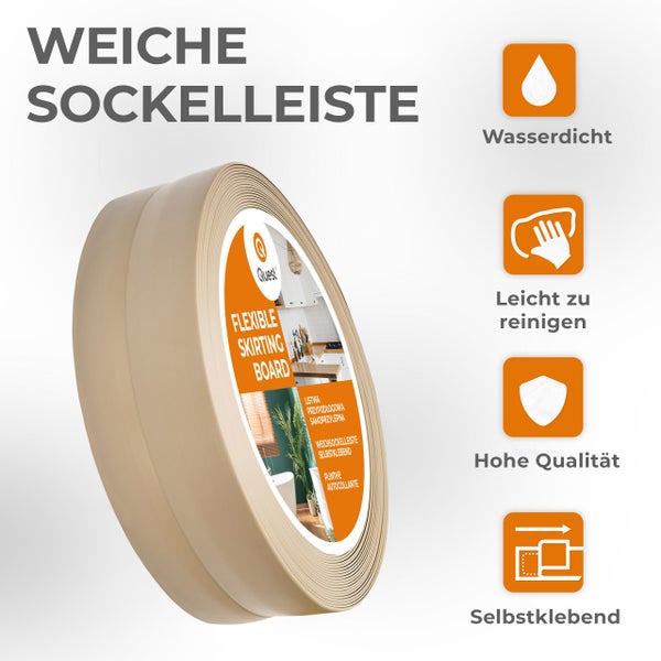 Quest Weichsockelleiste Selbstklebend 15 x 15 mm, PVC, Flexibel, Beige, 5 Meter