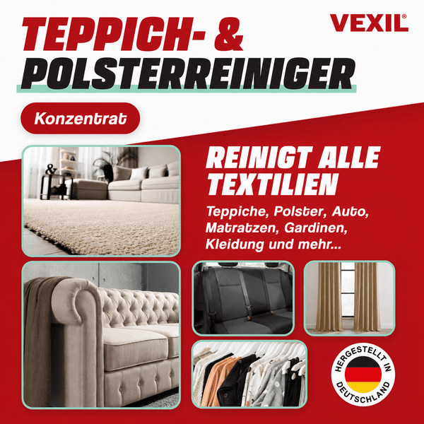 Vexil Teppich und Polsterreiniger Konzentrat zur Reinigung von Textilien wie Teppichen Polstern Autositzen Matratzen Gardinen und Kleidung