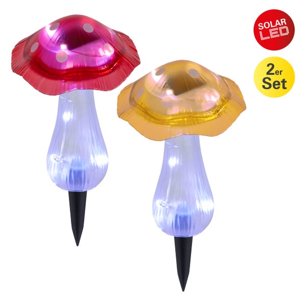 Zweiteiliges Solar LED Pilz Set für den Außenbereich