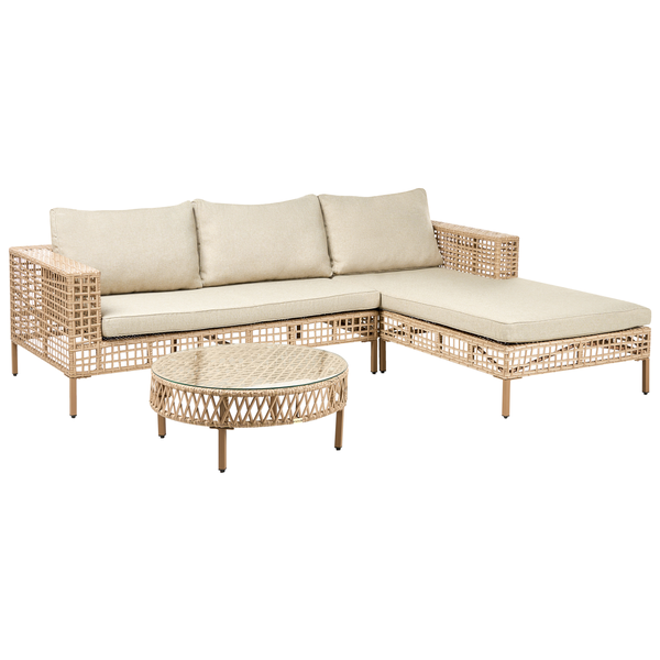 Lounge Set mit Tisch 4-Sitzer CALASETTA linksseitig Polyrattan Beige