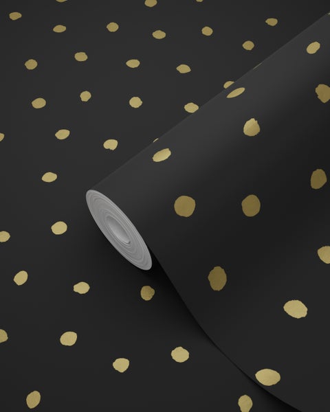ESTAhome Tapete Punkte Schwarz und Gold - 53 cm x 10.05 m - 139122