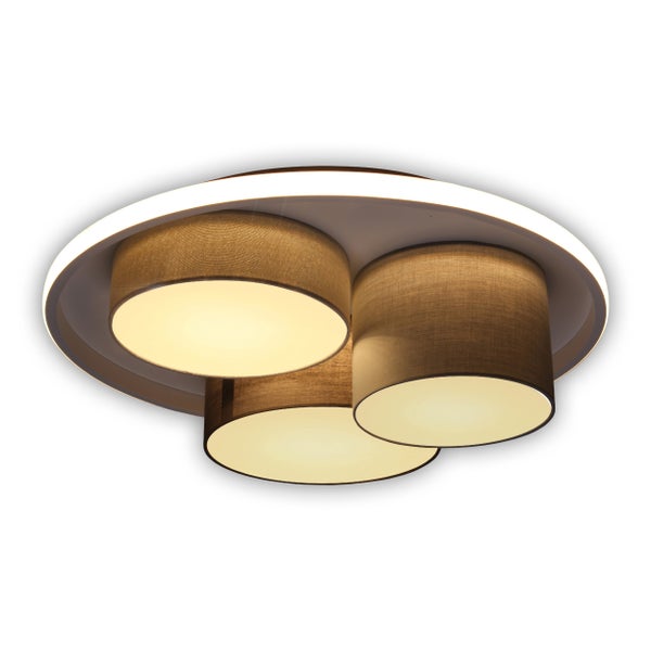 3er-LED Deckenleuchte EPPAN Ø 56cm, aus Metall, Kunststoff und Textil in Grau, integrierte LEDs,  Beleuchtung für Wohnzimmer, Büro oder Eingangsbereich