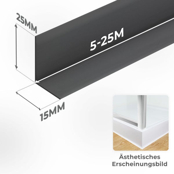 Quest Weichsockelleiste Selbstklebend 25 x 15 mm, PVC, Flexibel, Grau, 5 Meter