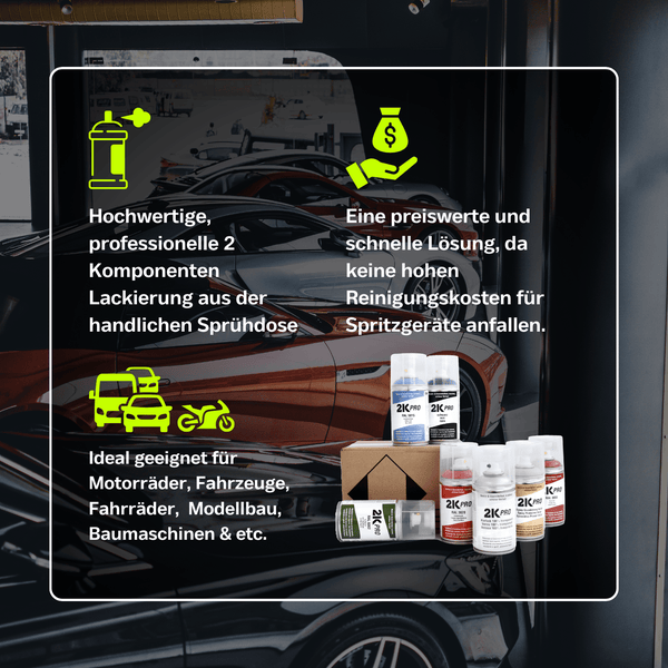2K PRO 2 Komponenten Sprühfarbe 250ml RAL9005 Tiefschwarz Glanz