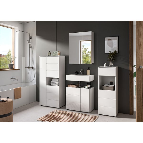 Vira Badschrank 3 Türen 1 Fach weiß Hochglanz, weiß. 60 X 34 X 133 cm