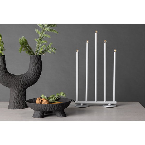 Björnfjället Adventsleuchter elektrisch 5 Lichter silberfarben. 22 X 7 X 40 cm