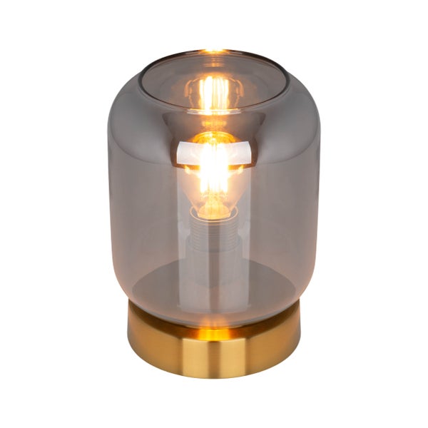 Tischleuchte mit Glas und Metallsockel