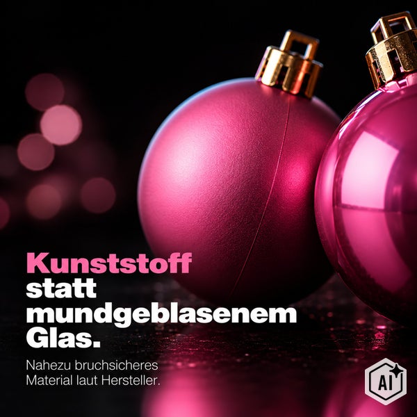 Zwei bruchsichere Weihnachtskugeln aus Kunststoff mit Aufhänger