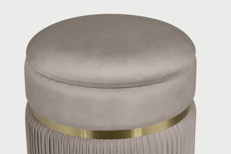 Hocker, 2er-Set gepolstert mit Stauraum Taupe / Gold Rund Ø 31,5 / 36 cm