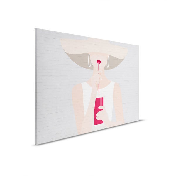 Dekorative Leinwand mit einer Frau, die einen Drink genießt