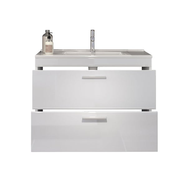 Devon unterschrank mit Waschbecken 2 Schubladen weiß, weiß Hochglanz. 81 X 47 X 59 cm