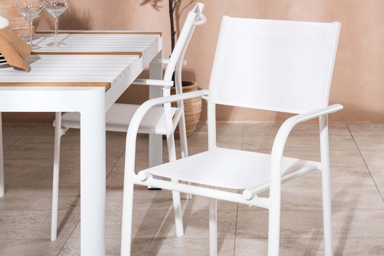 Togo Gartenset Tisch 90x150cm weiß, 4 Stühle Santorini weiß. 90 X 150 X 75 cm