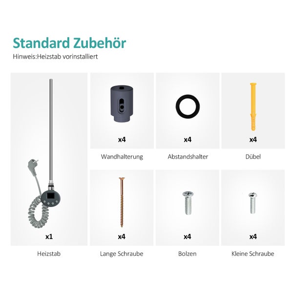EMKE Elektrischer Design- Paneelheizkörper mit Thermostat und Timer für Handtuchwärmer, seitlich offen, Vertikal, 1000 Watt, 50 cm x 159 cm, Anthrazit