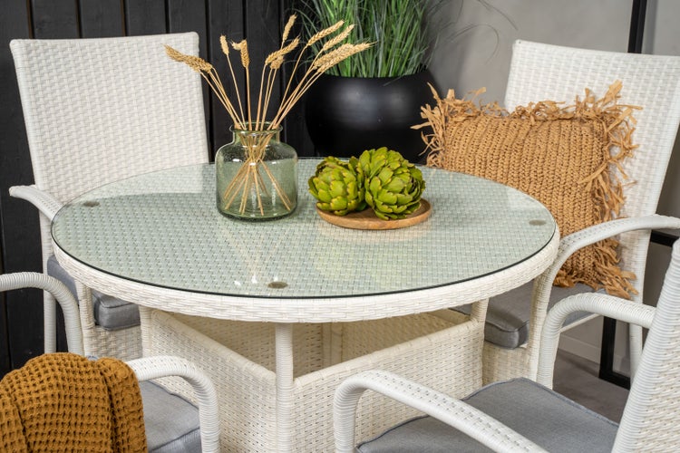 Volta Gartenset Tisch Ø90cm und 4 Stühle Anna weiß. 90 X 90 X 74 cm
