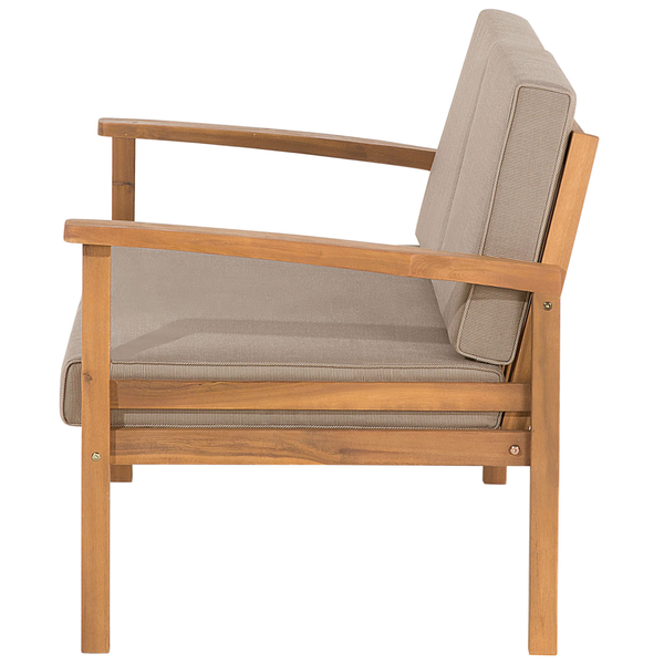 Gartenbank aus Holz mit Polsterauflagen