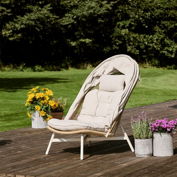 Bille Loungesessel Polyrattan mit Kissen beige, natur, grau. 84 X 114 X 141 cm