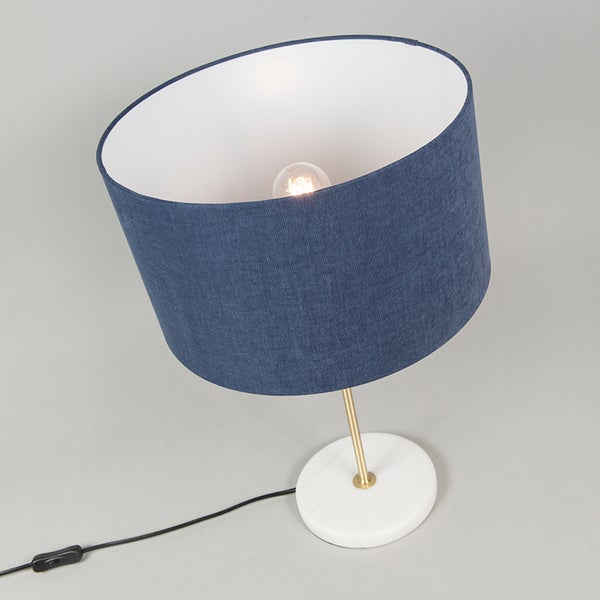 Messing Tischlampe mit blauem Schirm 35 cm - Kaso