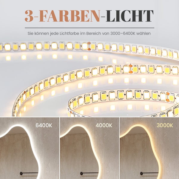 LED Streifen mit einstellbarer Lichtfarbe zwischen 3000 und 6400 Kelvin fuer flexible Beleuchtung