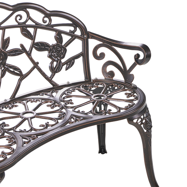 Gartenbank aus Metall mit Rosenmuster