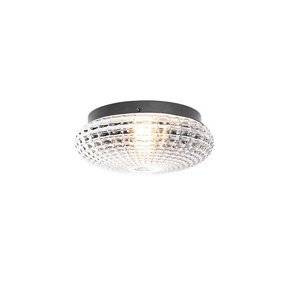 Klassische Deckenleuchte schwarz mit Rauchglas 30 cm IP44 - Nohmi