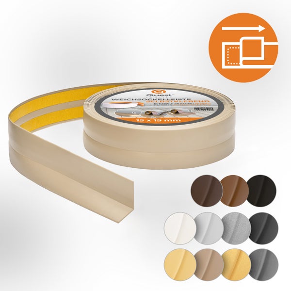 Quest Weichsockelleiste Selbstklebend 15 x 15 mm, PVC, Flexibel, Beige, 5 Meter