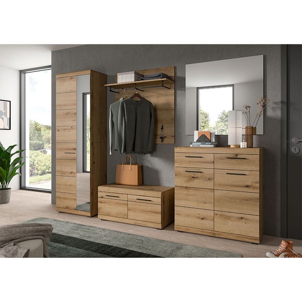Scout Wandgarderobe 3 Haken 1 Kleiderstange 1 Regal Eiche Dekor. 90 X 27 X 98 cm