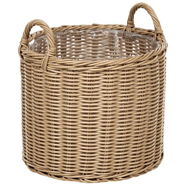 Runder Pflanzkorb aus Rattan mit zwei Griffen