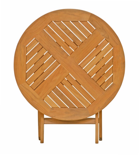 Teak Sitzgruppe 2 Hochlehner klappbar und 1 Klapptisch rund 90 cm premium Set