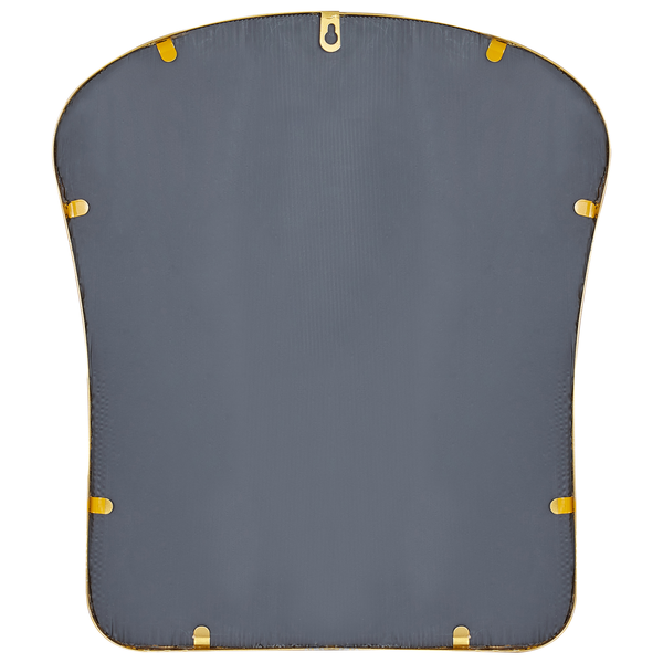 Rückseite eines Spiegels mit goldfarbenem Rahmen und Aufhängevorrichtung