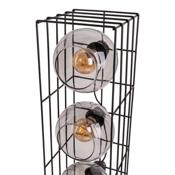 Glas-Stehleuchte CESTA Stehlampe aus schwarzem Metalldraht und getöntem Glas, mit E27-Fassung, 95 cm hoch, für Esszimmer, Wohnzimmer, Diele oder Büro,