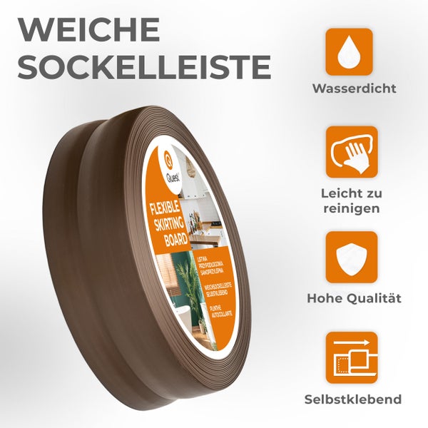 Quest Weichsockelleiste Selbstklebend 15 x 15 mm, PVC, Flexibel, Dunkelbraun, 5 Meter