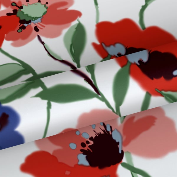 ESTAhome Tapete Mohnblumen Rot, Blau und Grün - 50 x 900 cm - 139289