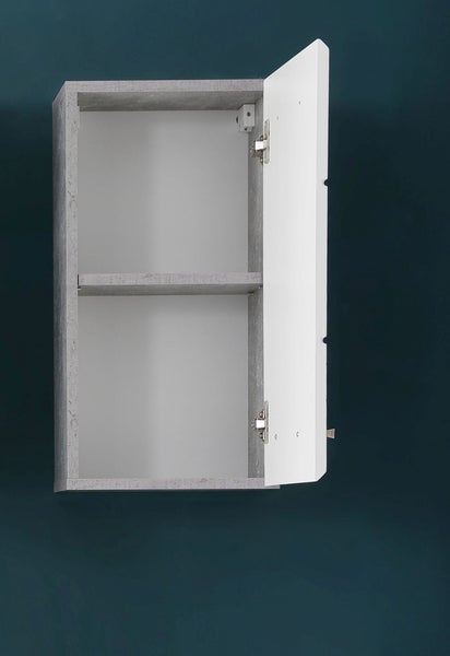 NanoBad Badschrank 1 Tür Beton Stone Dekor, weiß Hochglanz. 32 X 21 X 61 cm