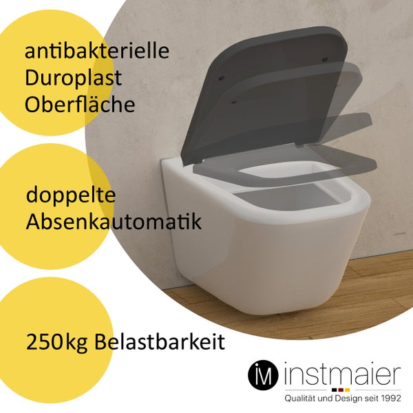 instmaier WC Sitz | TÜV geprüft | Toilettendeckel mit Absenkautomatik | Klobrille Schwarz | Eckig, passt für Renova Keramag Nr. 1 | mit Schnellverschluss | Duroplast