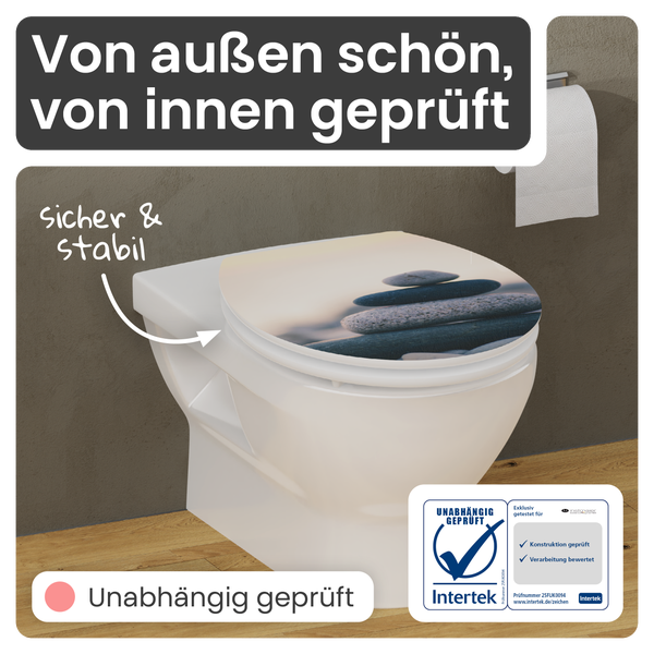 Toilette mit WC-Sitz mit Steinmotiv