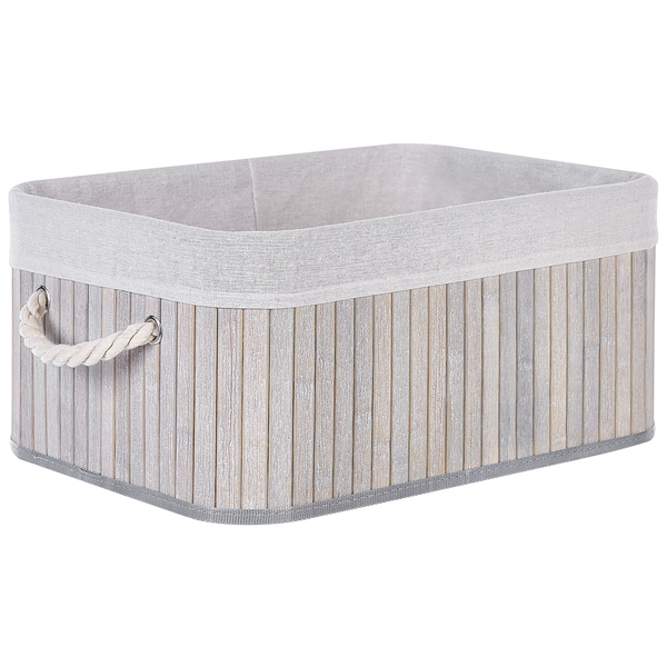 Aufbewahrungskorb aus Bambus mit Stoffeinsatz und Seilgriffen