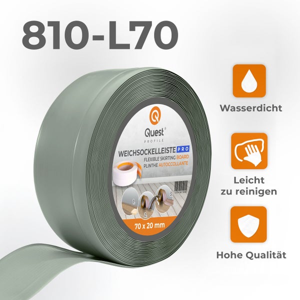 Quest Weichsockelleiste, Breite Sockelleiste 70 x 20 mm, PVC Knickleiste für Wand, Boden, Flexibel, Hellgrün, 1 Meter